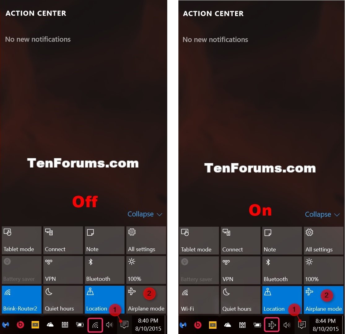 To turn airplane mode on or off, select the network icon on the taskbar, then select airplane mode. Turn On or Off Airplane Mode in Windows 10 | Tutorials