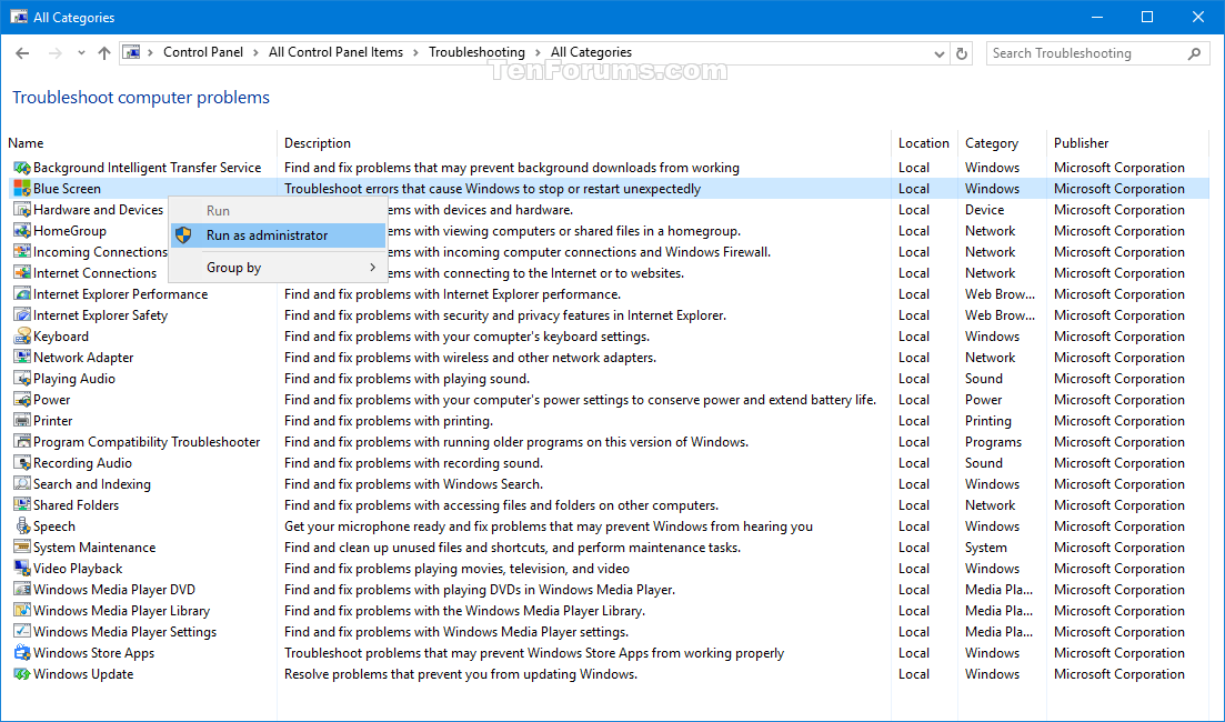 Follow this guide on how to run the windows troubleshooter: Run Bsod Error Troubleshooter In Windows 10 Tutorials