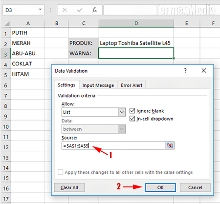 Membuat Daftar Tarik Turun (Drop-Down List) Di Excel
