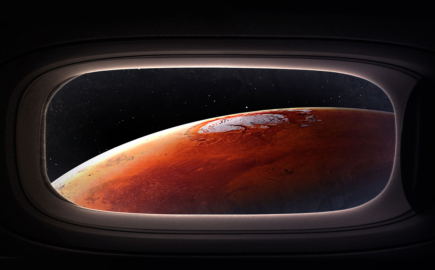 Mars viewed through spacecraft window