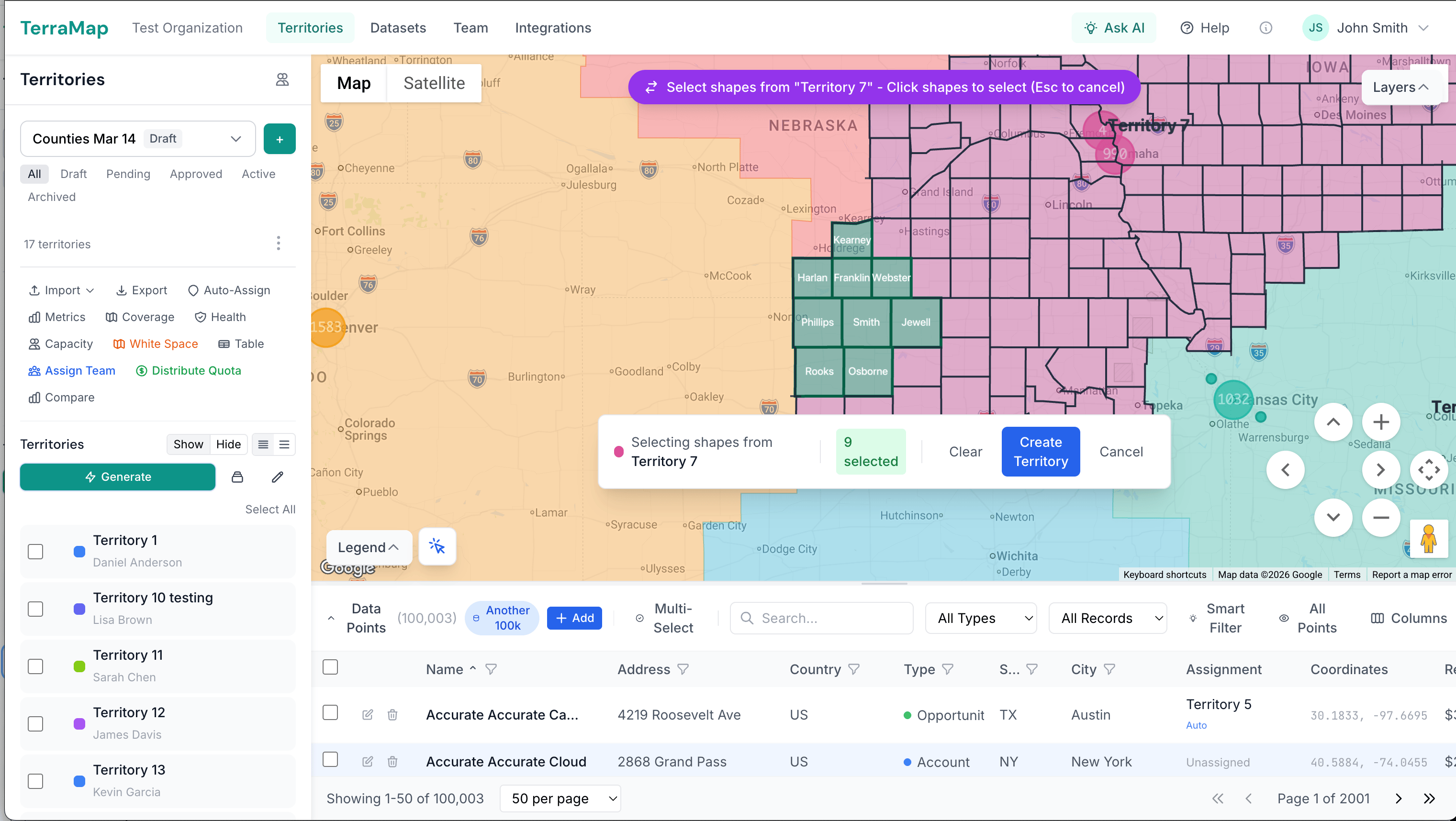TerraMap Territory Planning Software For Sales Field Service Teams Territory Builder Screenshot 