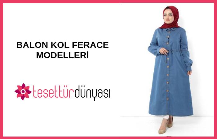 Lacivert Balon Kol Islemeli Ferace