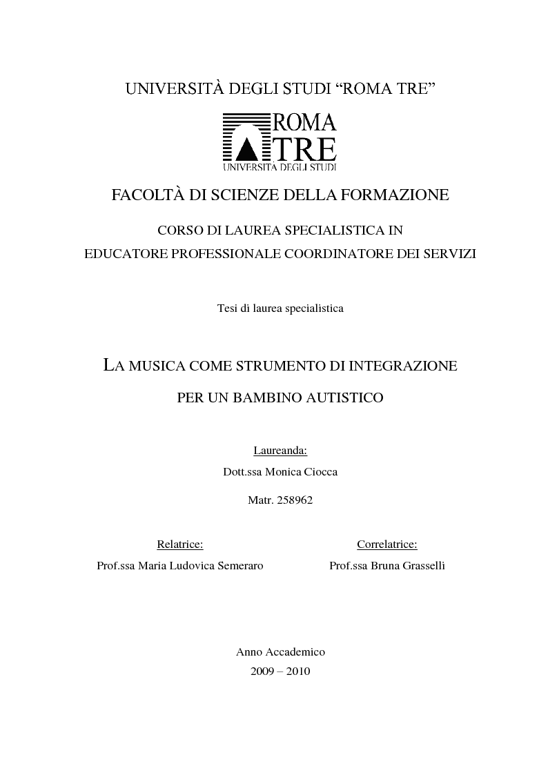 La Musica Come Strumento Di Integrazione Per Un Bambino Autistico - Preview - Pagina 1 Di 10 - Tesionline 1123_x_794_png