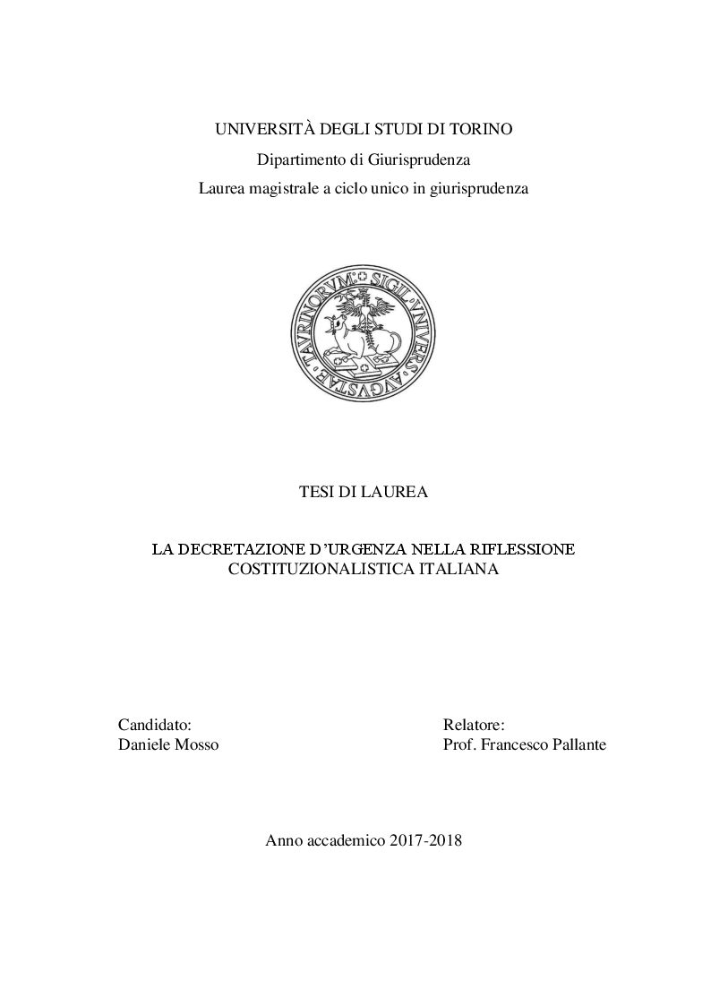 La Decretazione D'urgenza Nella Riflessione Costituzionalistica Italiana - Preview - Pagina 1 Di 10 - Tesionline 1123_x_794_png
