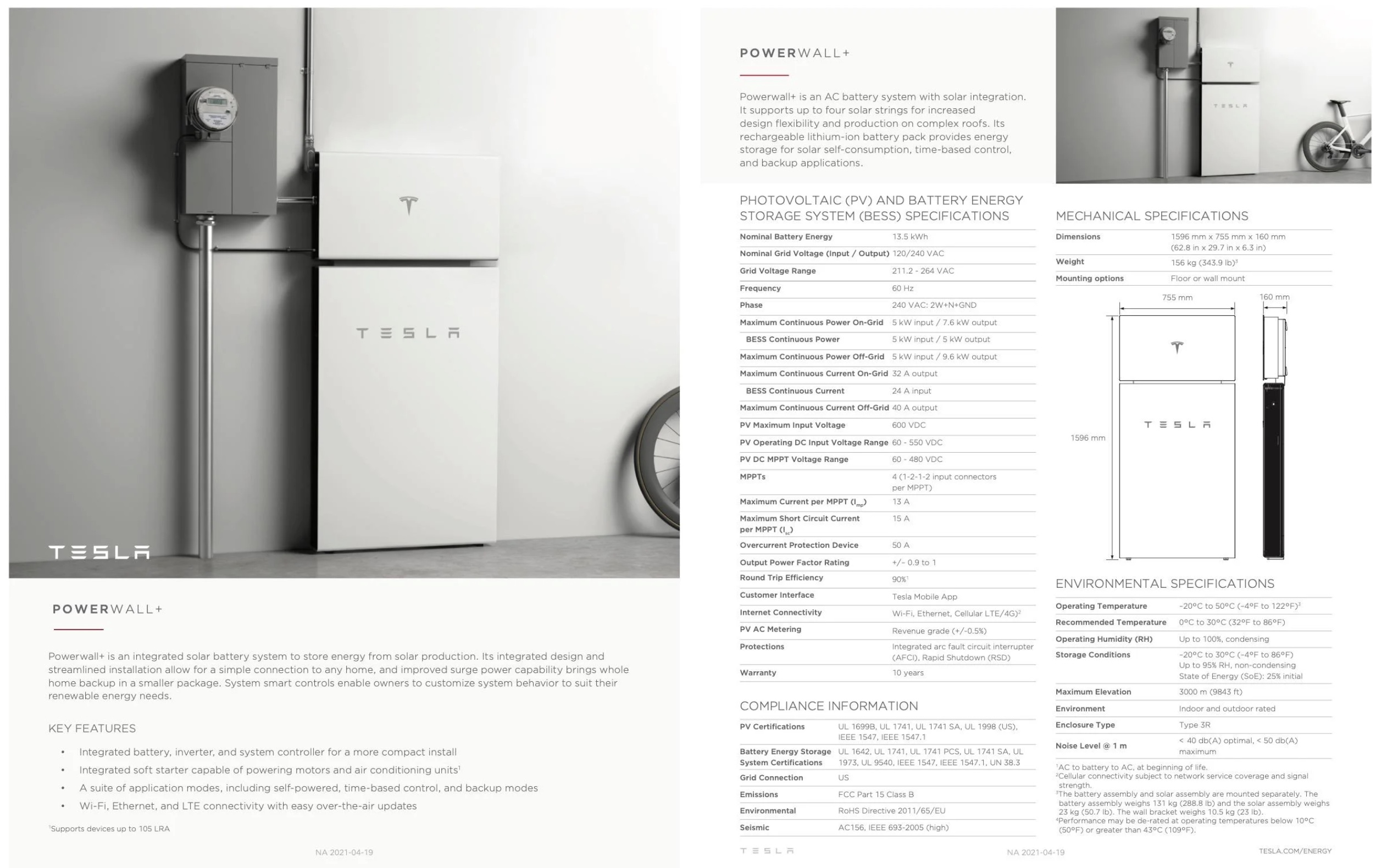 Tesla releases specs for its new powerwall+ energy storage system
