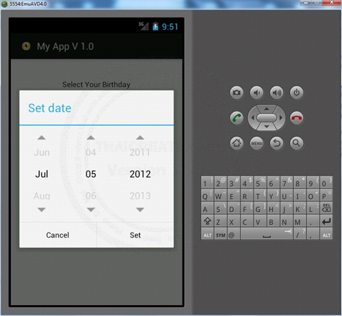DatePicker / DatePickerDialog - Android Widgets Example