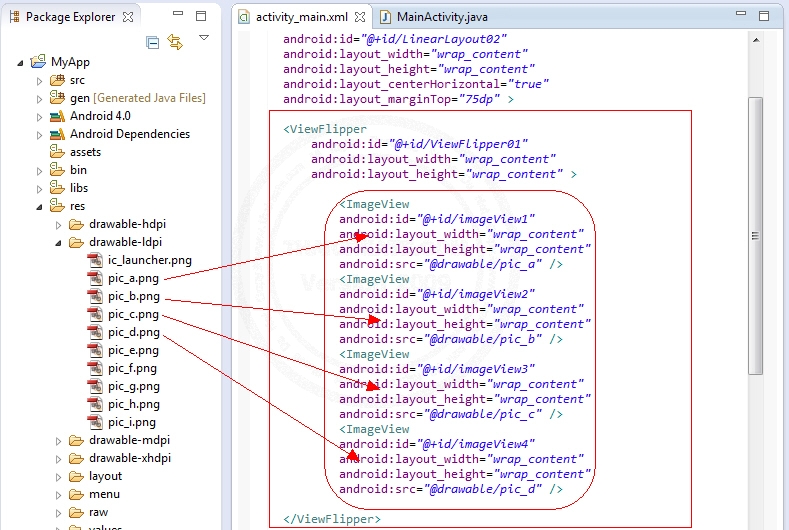 ViewFlipper - Android Widgets Example