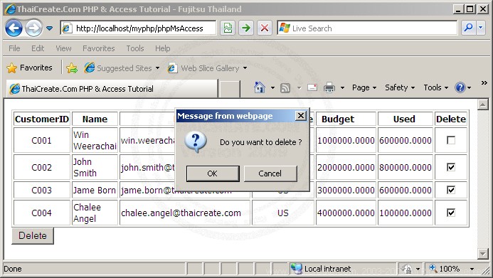 PHP Microsoft Access Multiple Checkbox Delete Record (PHP ODBC)