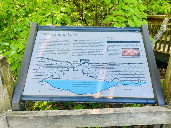 Information signs along the path describe how Devil's Well formed.