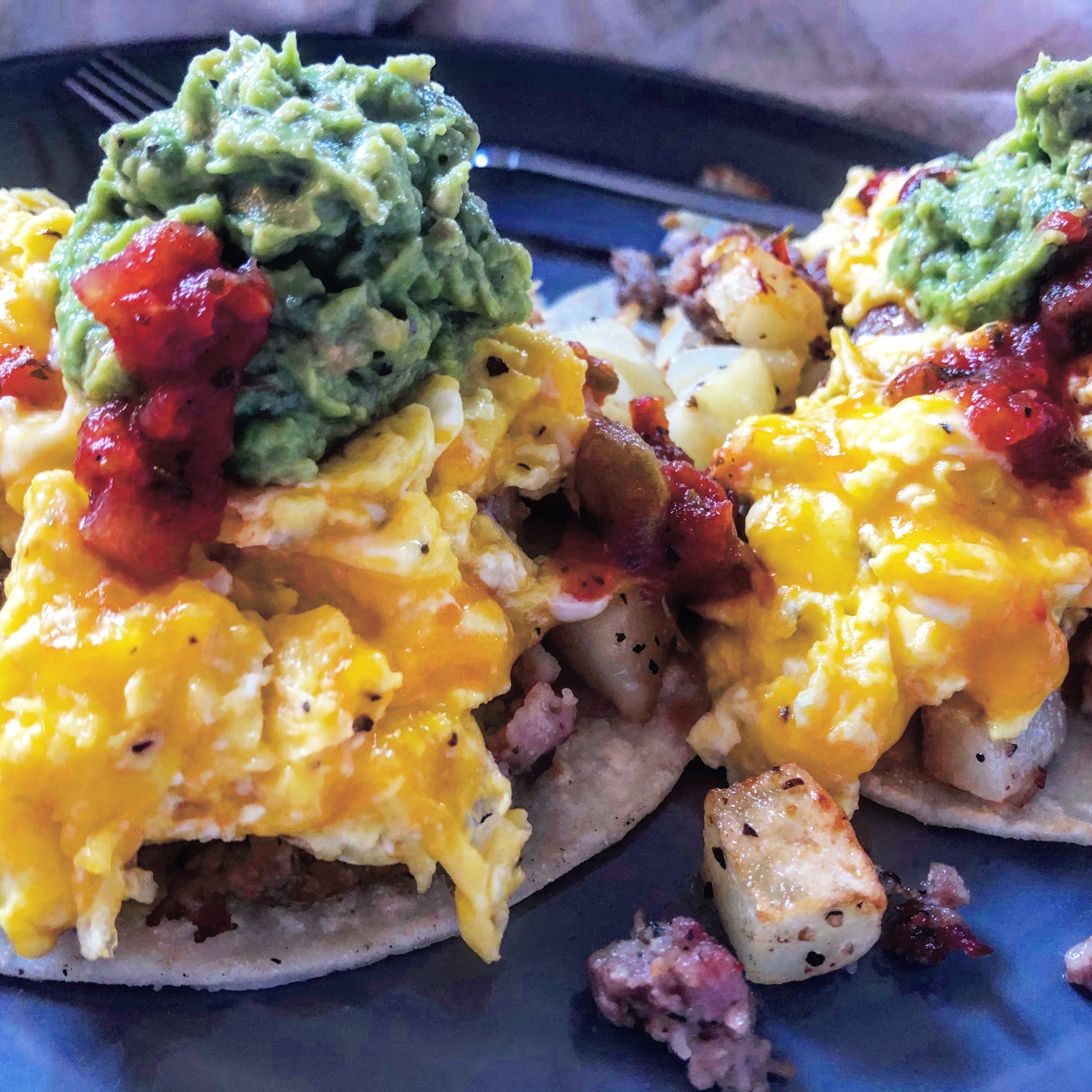 Potato, Breakfast Sausage, Egg And Cheese Tacos