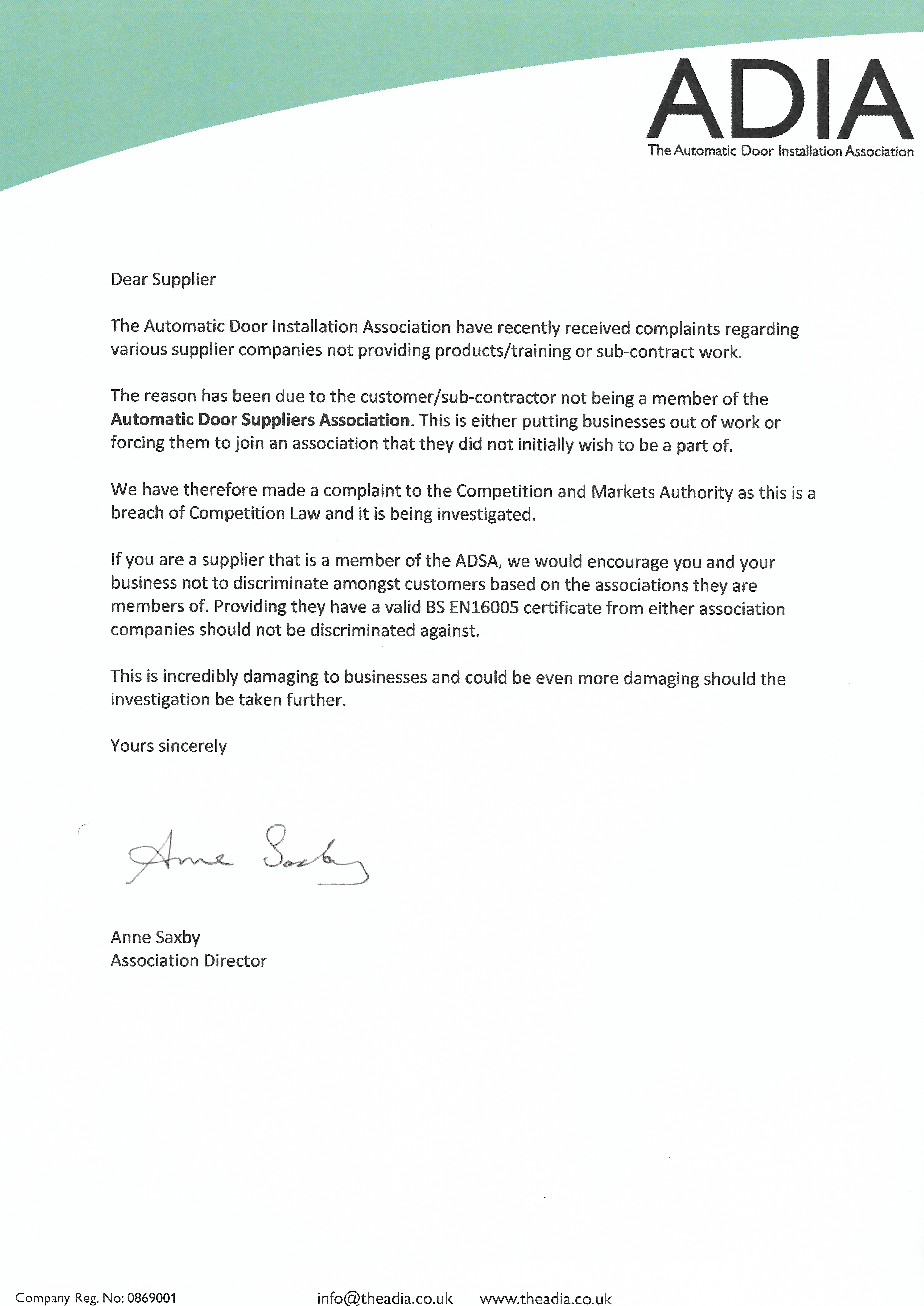 Please change your records to reflect our. Open Letter to All Supplier Companies | The Automatic Door Installation Association