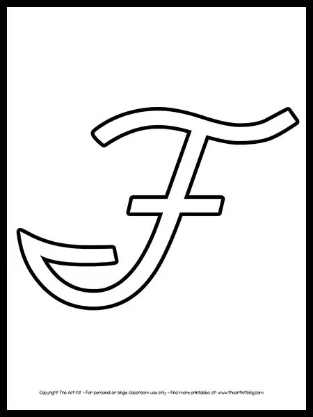 uppercase letter f cursive outline printable free the art kit
