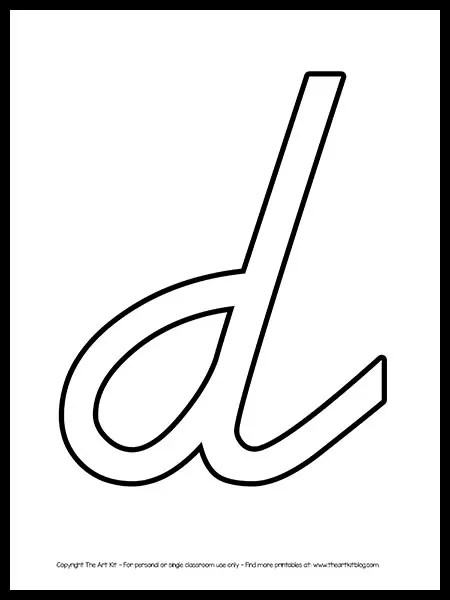 lowercase letter d cursive outline printable free the art kit