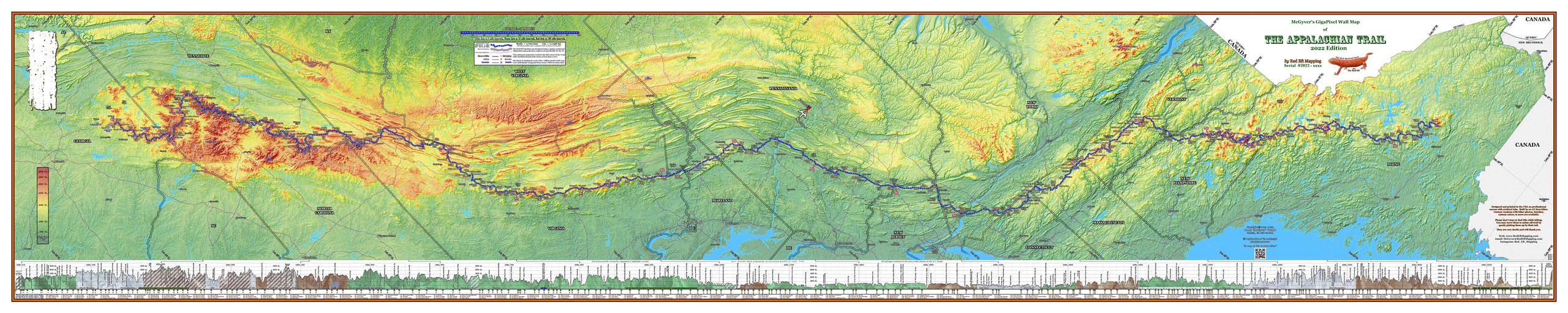 2026 Appalachian Trail Map 10 Feet Wide On Canvas Elev OverallMap 1 