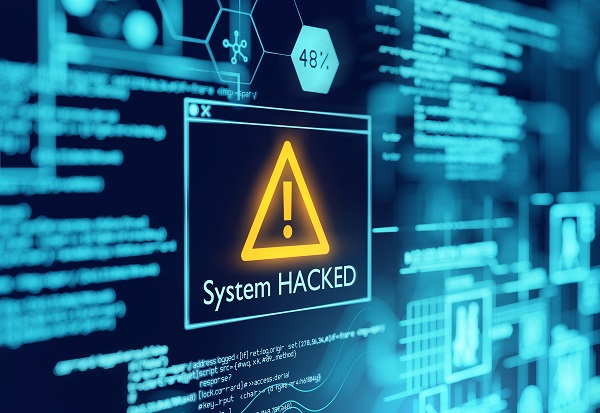 A computer popup box screen warning of a system being hacked, compromised software enviroment. 3D illustration.