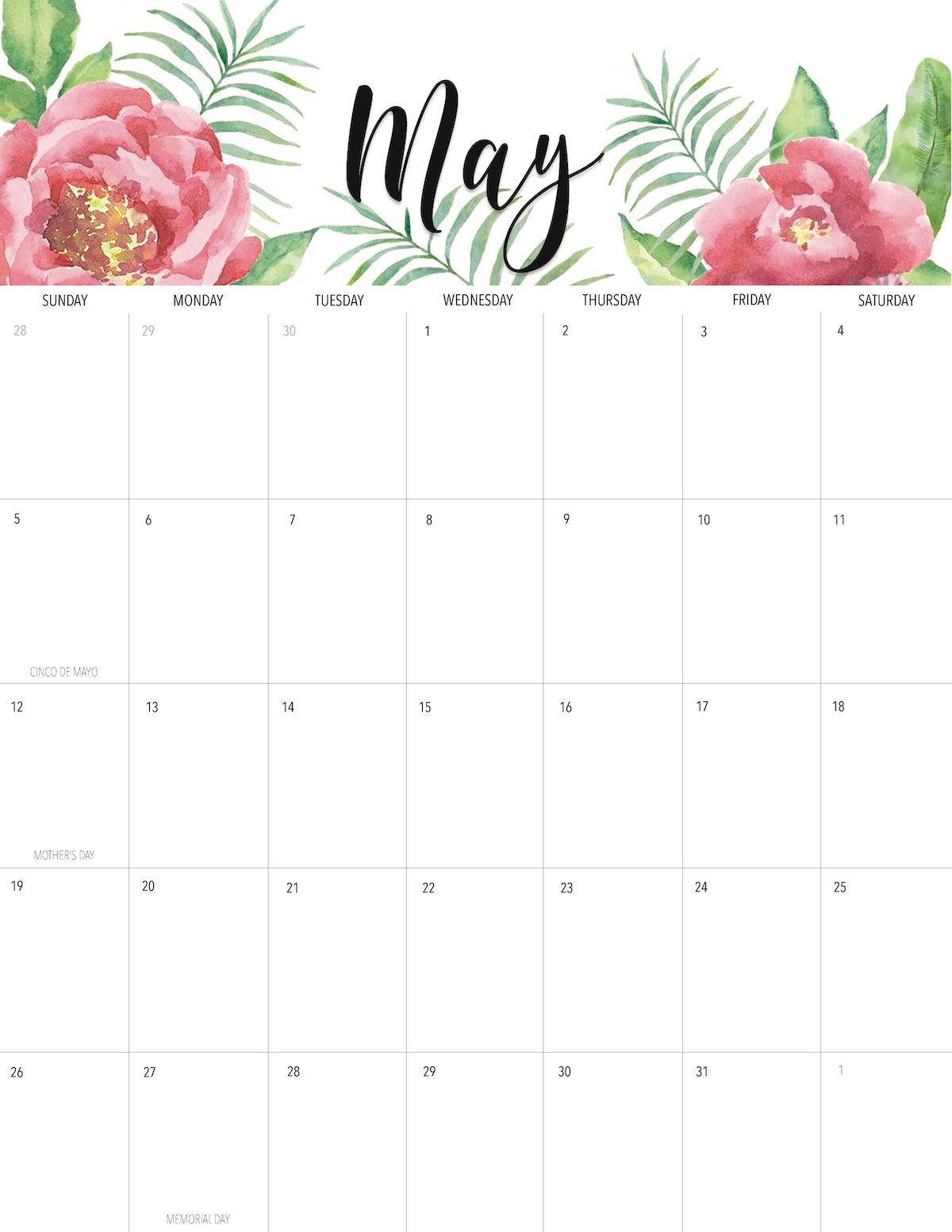 welcome may flowers free may 2019 printable calendar