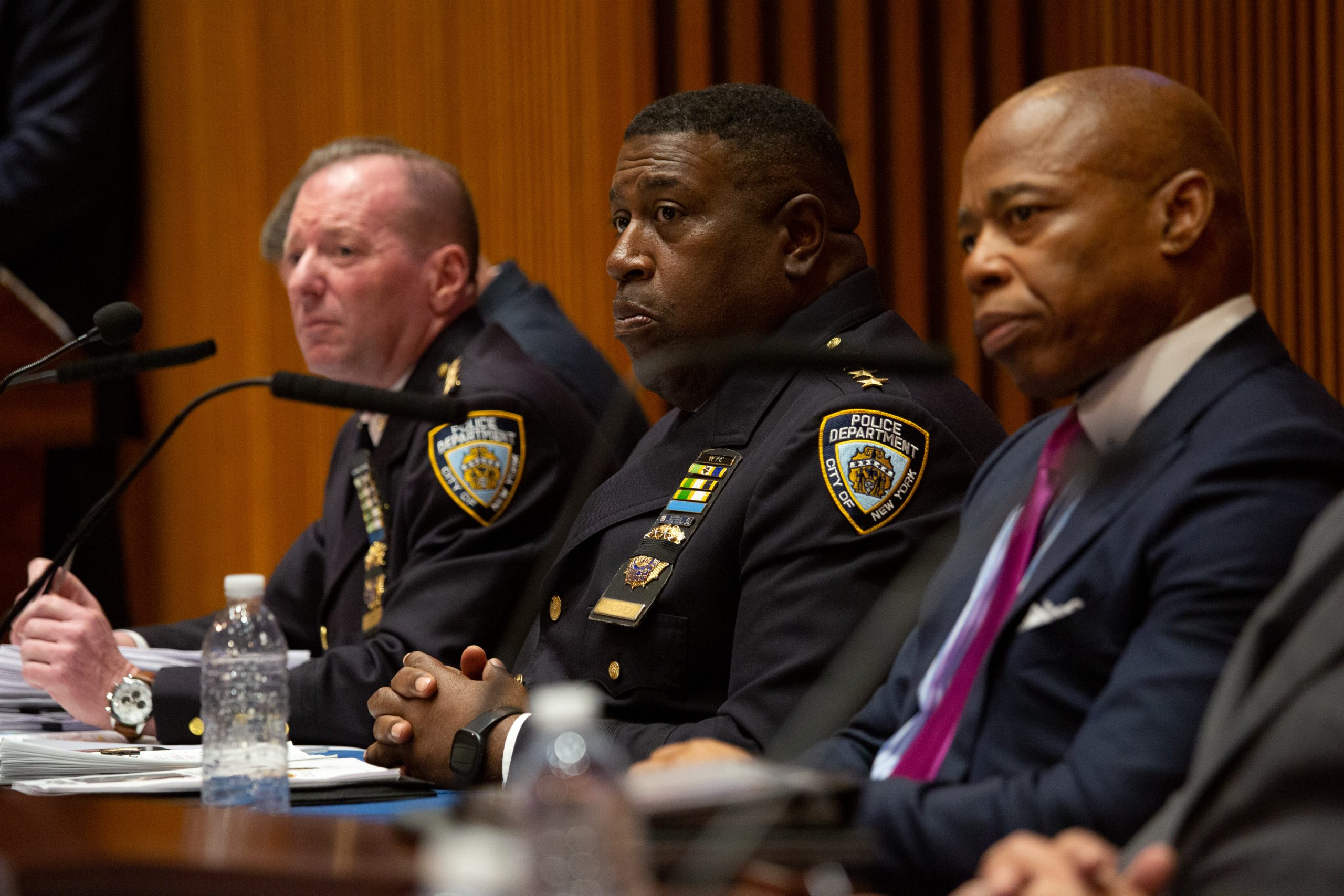 NYPD Chief of Department Jeffrey Maddrey attends a crime briefing at One Police Plaza.