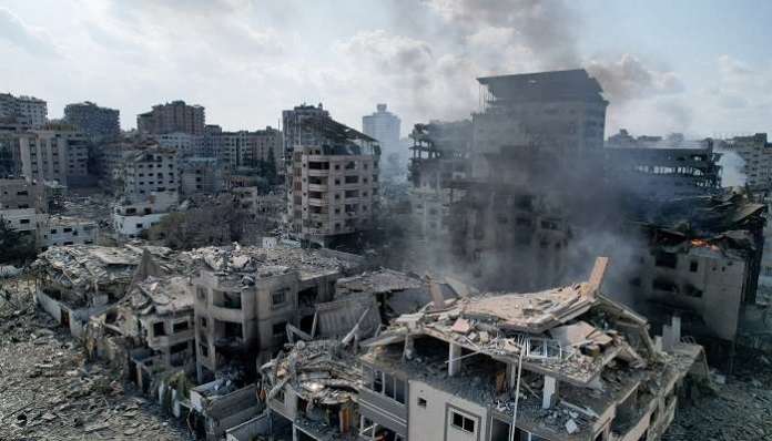 A view shows houses and buildings destroyed by Israeli strikes in Gaza City