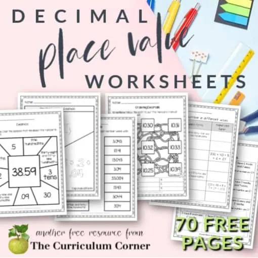 decimal place value worksheets the curriculum corner 4 5 6