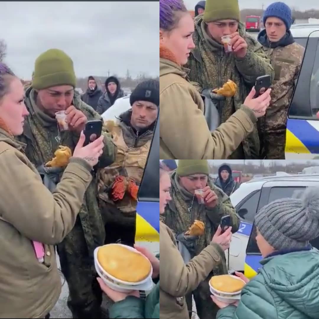 Russian Soldier Breaks Down In Tears As Ukrainian Give Him Drink And Food