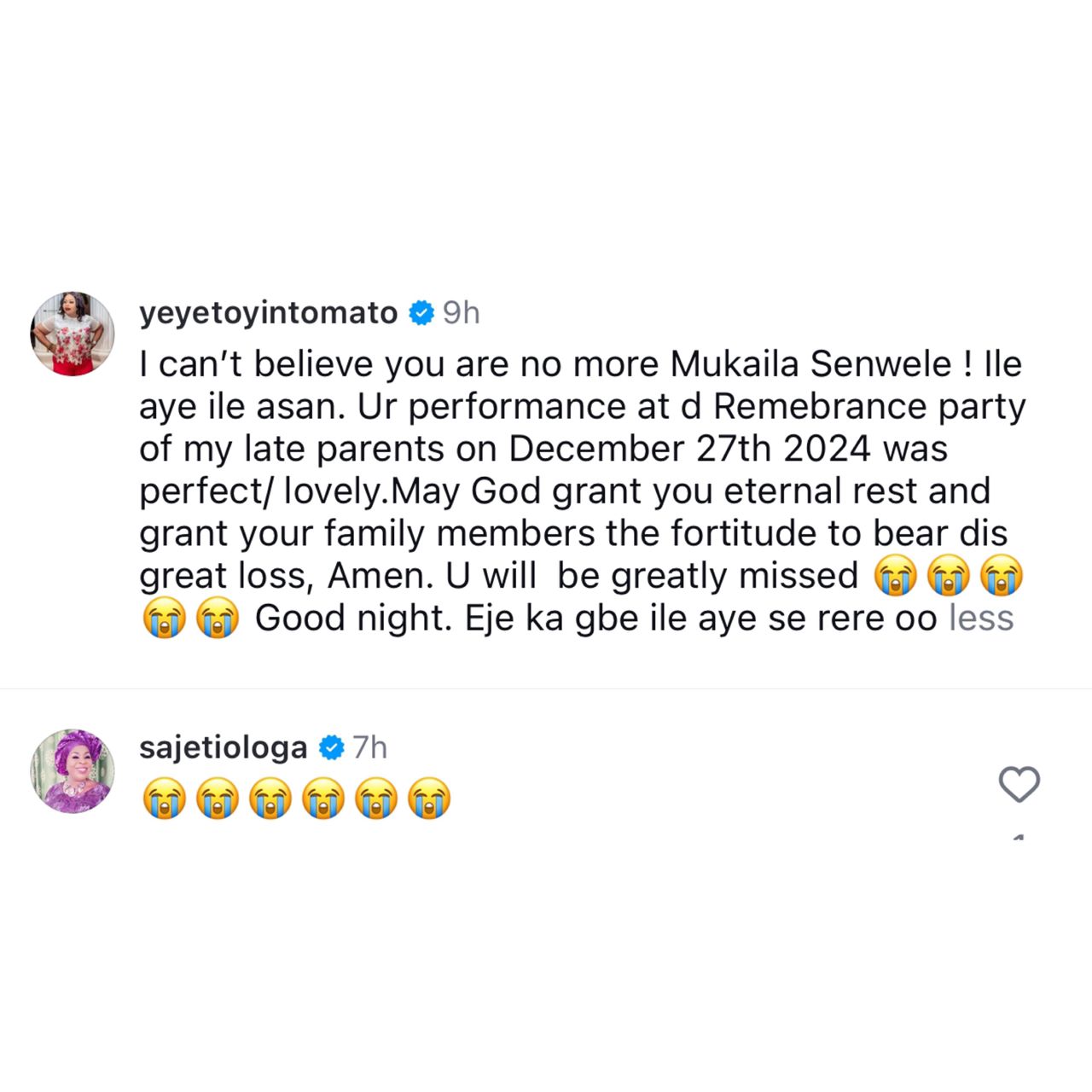 Popular comic singer, Mukaila Senwele, passes away