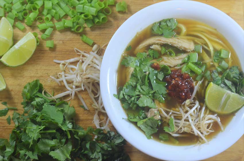 Low-carb pho with zucchini noodles, made with homemade bone broth. Super simple and delicious! Ketogenic, low-carb, Paleo, gluten-free, grain-free, dairy-free, Whole30 compliant. 
