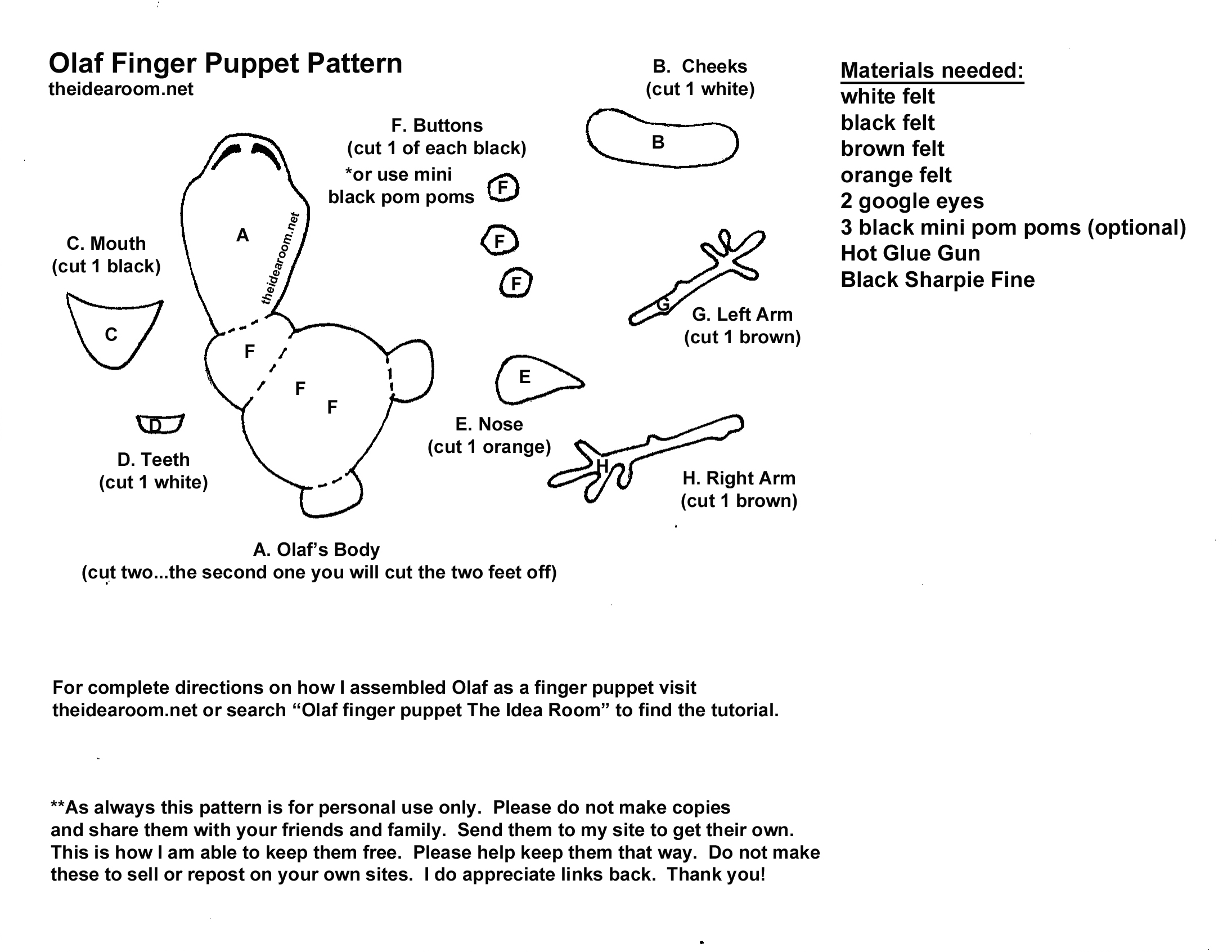 olaf finger puppet pattern printable the idea room