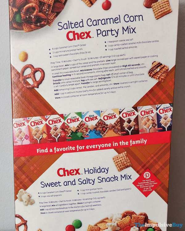 Limited Edition Caramel Corn Chex Cereal recipes on back of box