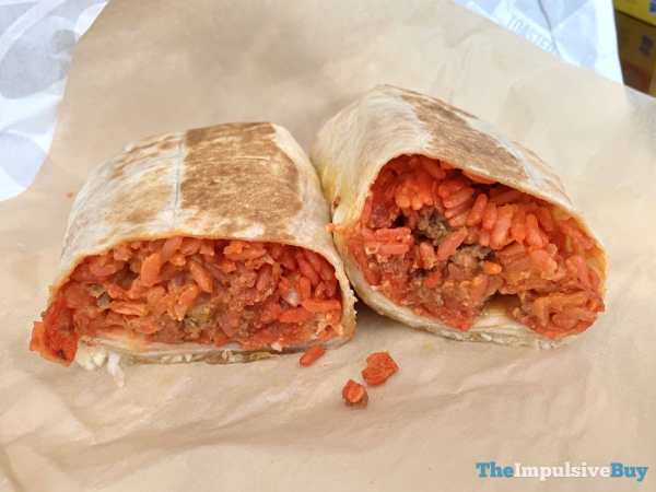 Taco Bell Flamin' Hot Grilled Cheese Burrito is red