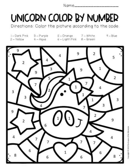 Free color by number unicorn printables