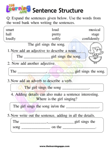 Free printable sentence structure worksheet 07 for kids