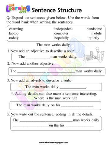 Free printable sentence structure worksheet 09 for kids