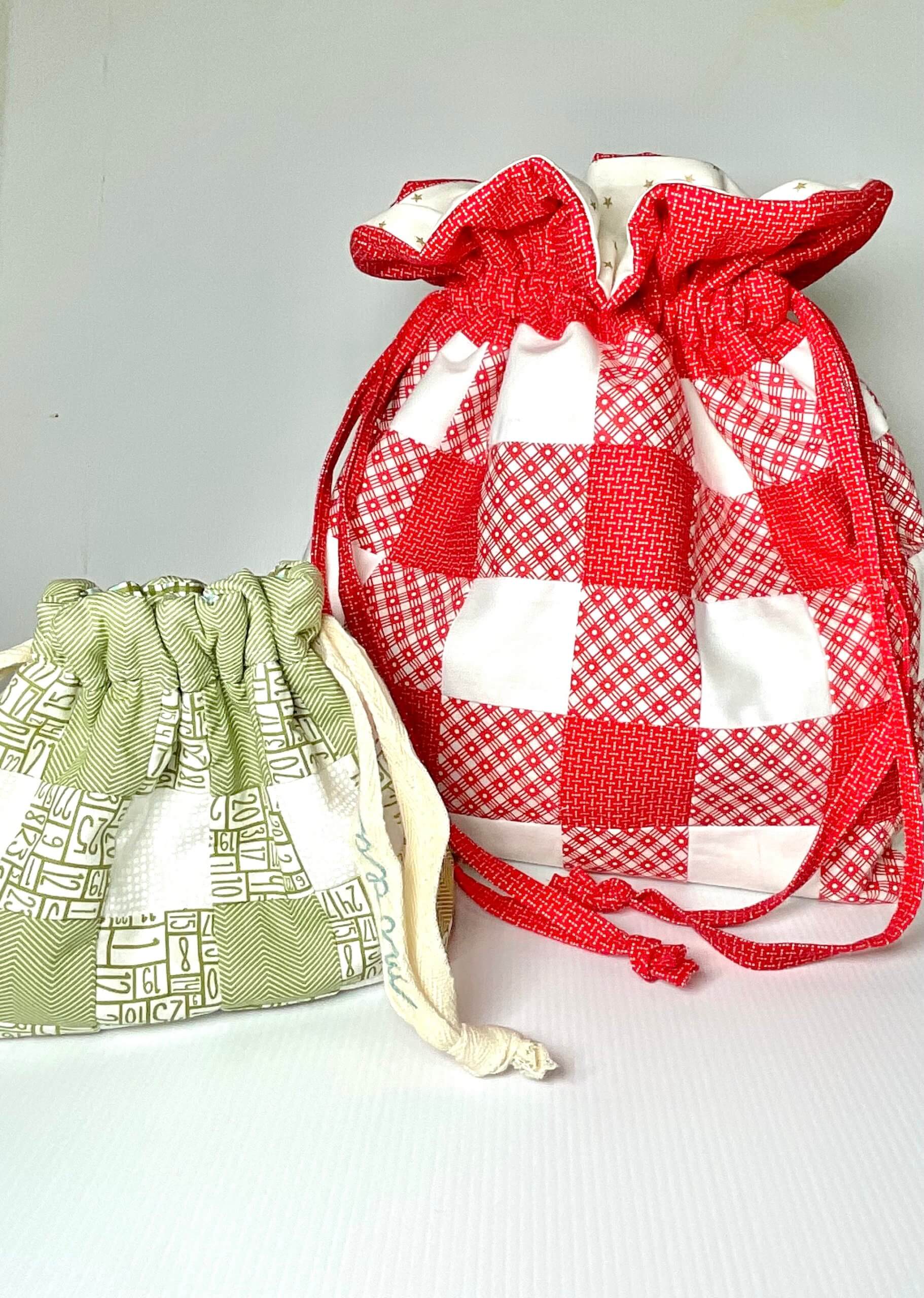 Patchwork Gingham Drawstring Bag | Free Pattern - The Little