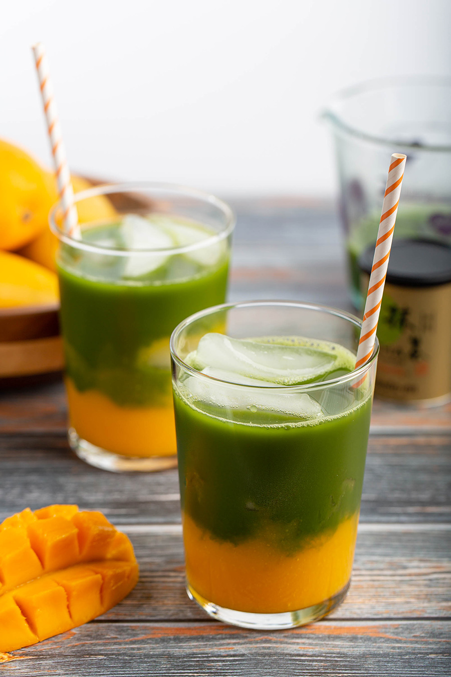 Iced Mango Matcha | Refreshing cold summer drink w/ fresh mangoes & bright matcha. #mango #matcha #greentea #icedtea #easyrecipe #summerrecipe #bobaguys #drink #bobatea | The Missing Lokness