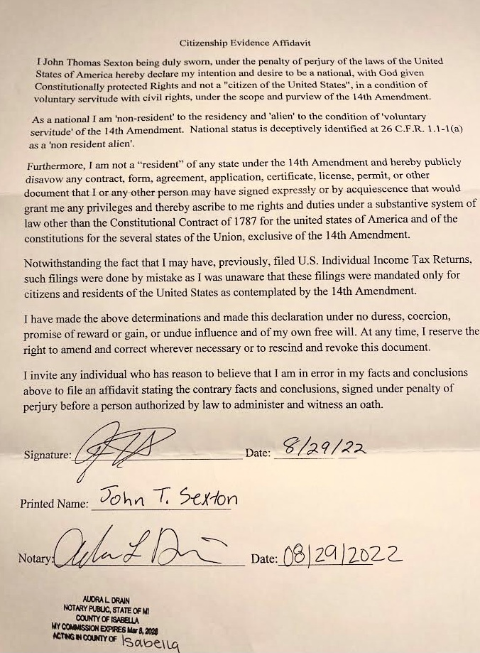 Sovereign citizens: A plate and affidavit in Mt. Pleasant – The 