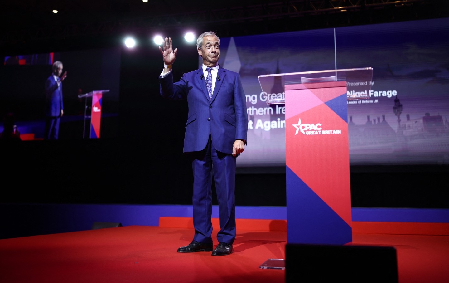 Reform UK leader Nigel Farage attends the inaugural Conservative Political Action Conference Great Britain in London on July 17, 2026.