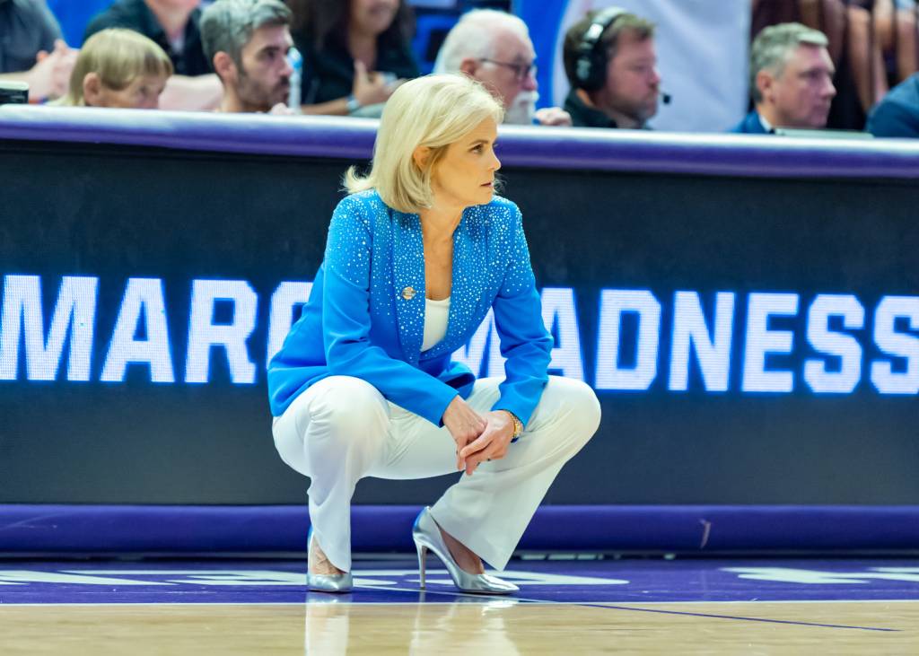 LSU head coach Kim Mulkey watches her team from the sidelines.