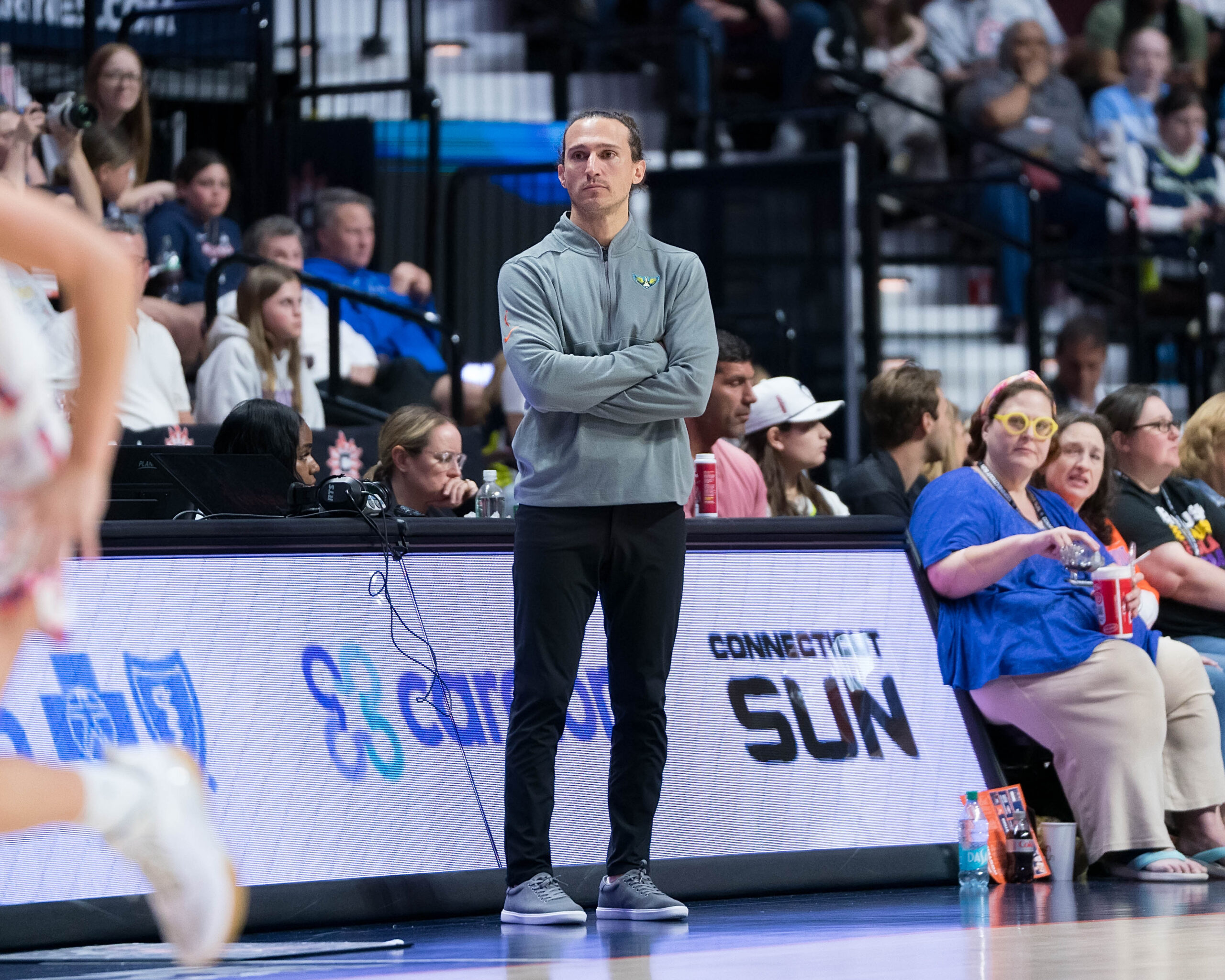 Dallas Wings head coach Chris Koclanes during the WNBA game between the Dallas Wings and the Connecticut Sun at Mohegan Sun Arena, Uncasville, Conn. on May 27, 2025. (Photo Credit: Chris Poss | The Next)