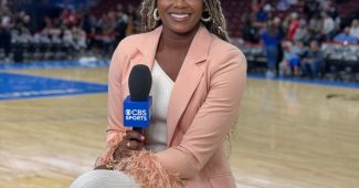 Lead WNBA on CBS analyst Isis Young prepares to broadcast CBS' first primetime WNBA at the United Center between the Indiana Fever an Chicago Sky on Saturday, June 7, 2025