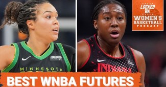 Napheesa Collier of the Minnesota Lynx and Aliyah Boston of the Indiana Fever look onward in close up portraits of them taken during in-game action.