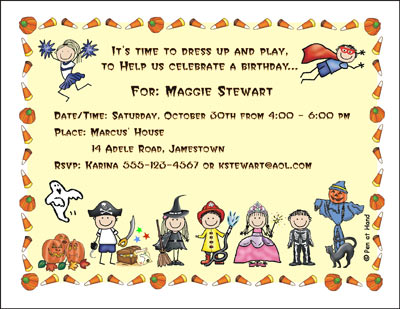 Costume Theme Personalized Party Invitations By The Personal Note Use Our Stick Figure Logo Sets And Character Faces To Create Your Own Special Kid And Child Birthday Party Invitations