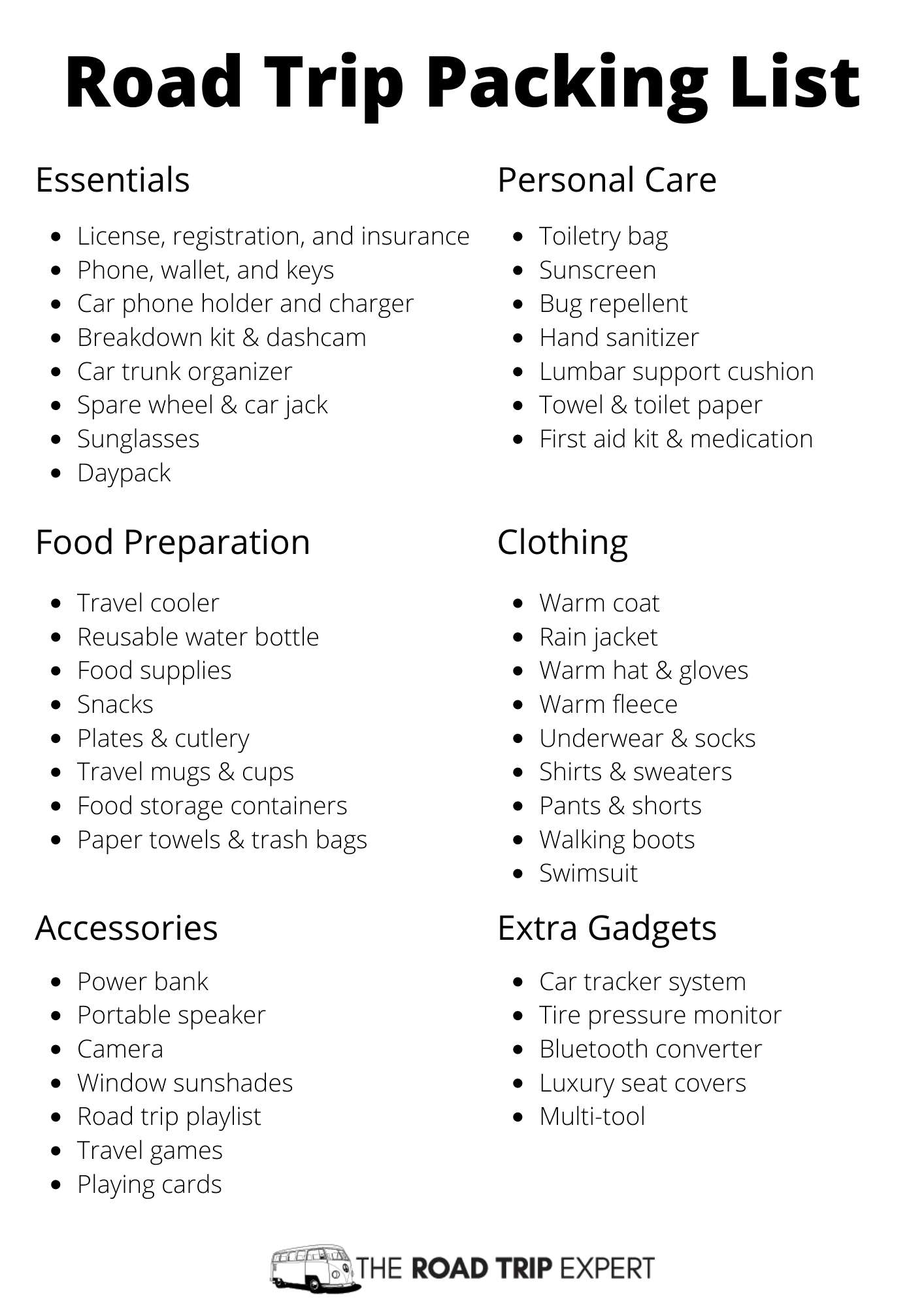 The Ultimate Printable Road Trip Checklist For A Stress Free Adventure Road Trip Packing List 