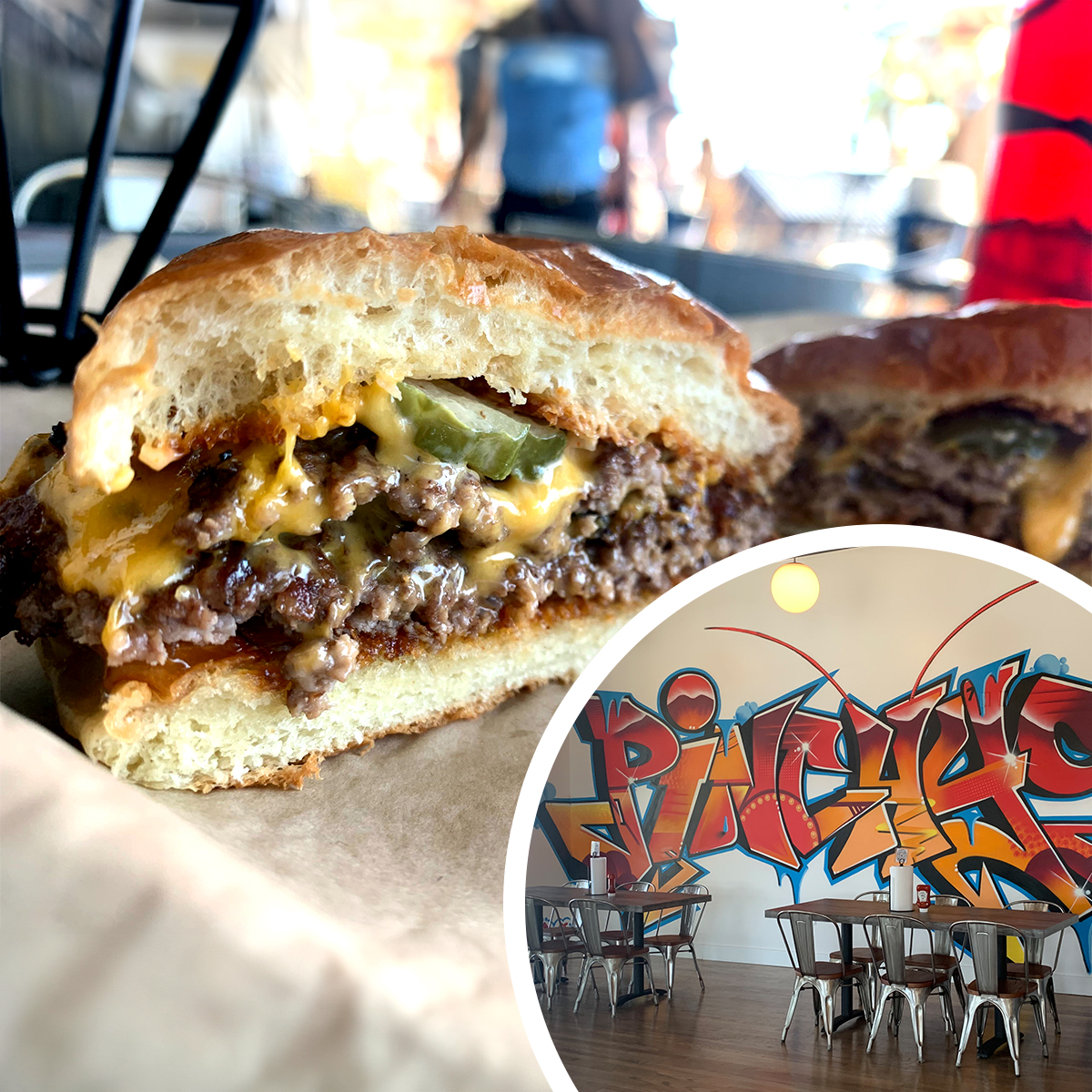 a hamburger from pinchys