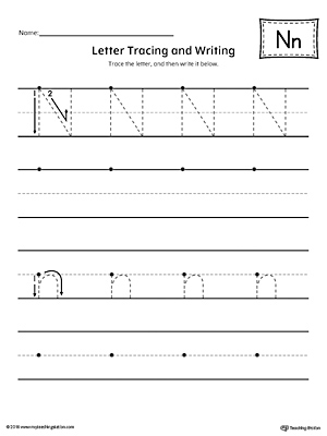 Uppercase letter n maze worksheet