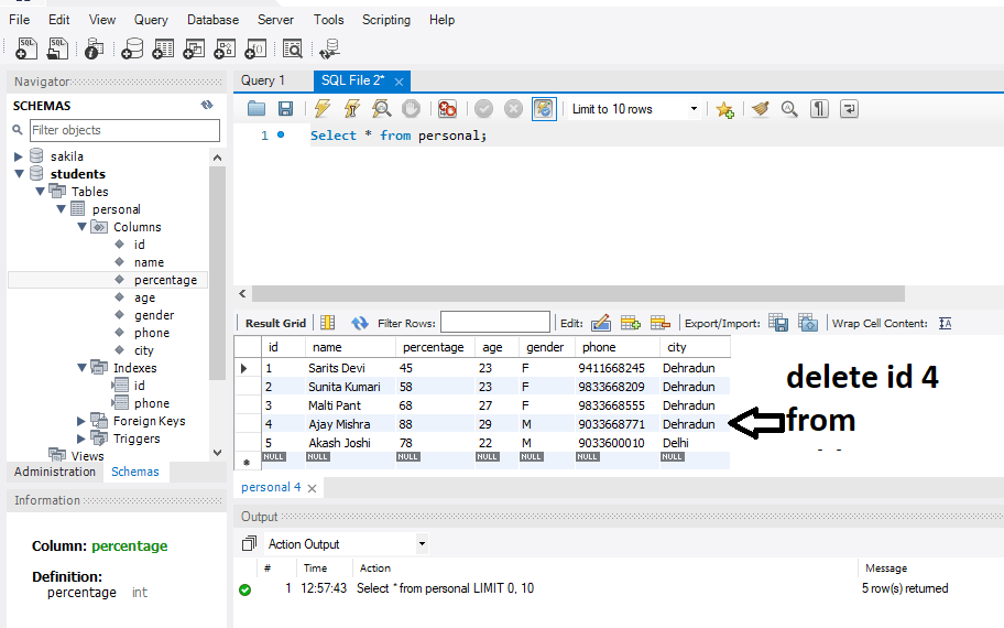 delete command in my sql