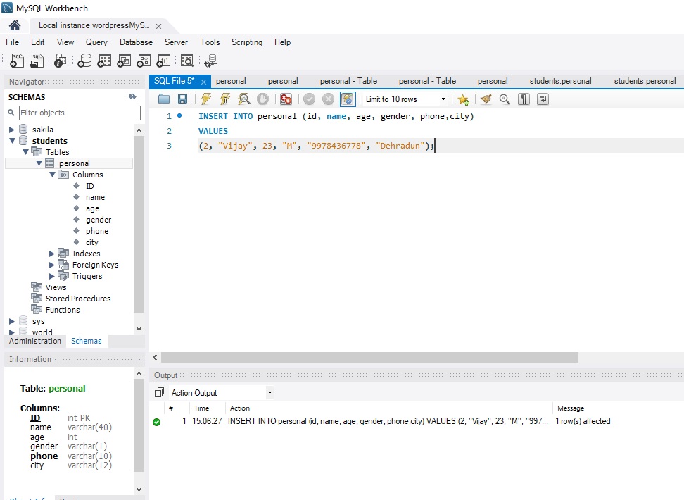 insert data in table mysql