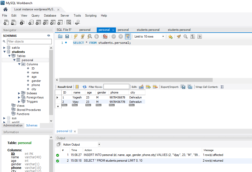 select table rows mysql