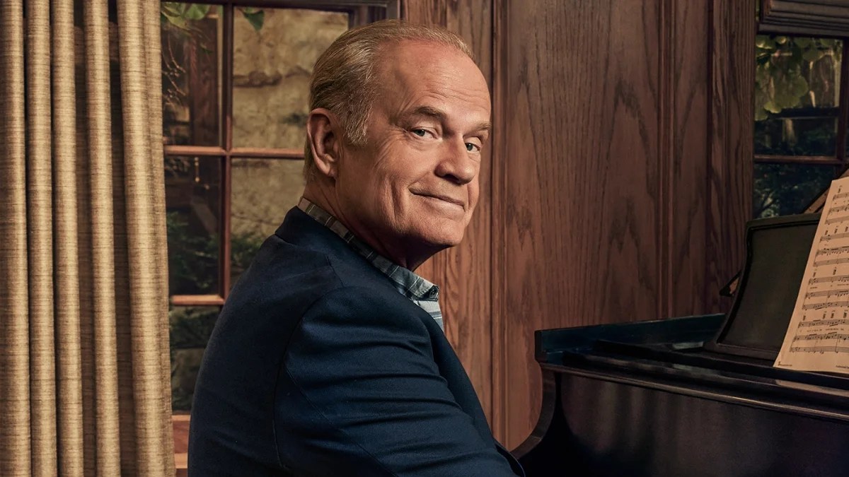 Kelsey Grammer smirks and plays piano in the Frasier reboot key art