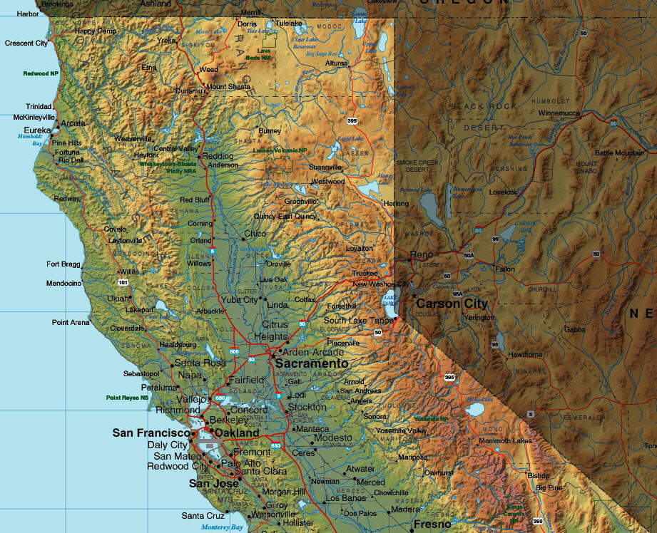 Northern California Maps News Tourism World Map Of Northern CA No Relief 