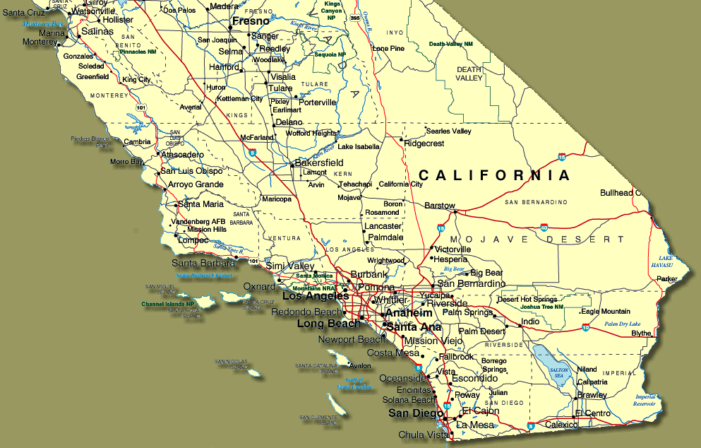 Socal California Map CA So Flat.